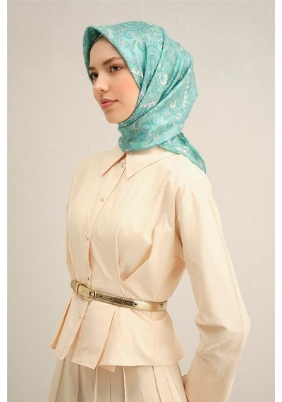 Armine Desenli Saf Ipek Sura Eşarp 9304-20 Yeşil