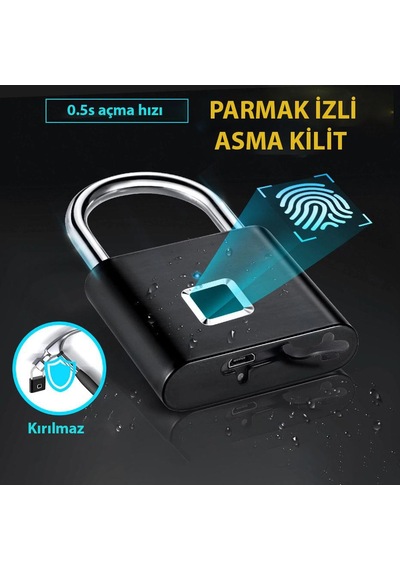 Dailytech Parmak İzi Okuyuculu Asma Kilit Usb Şarjlı