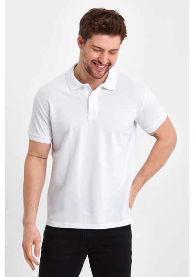 Nemonti Premium Penye Polo Yaka T-shırt Beyaz