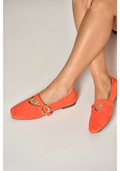 Fox Shoes Y726632602 Turuncu Süet Kalp Toka Detaylı Kadın Babet Turuncu