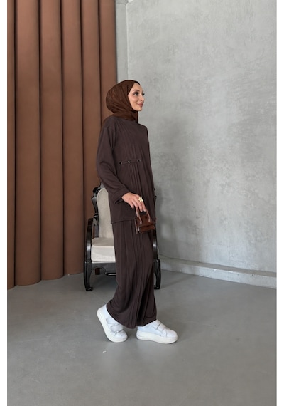 Riella Butik Ravel Tesettür Takım Kahverengi