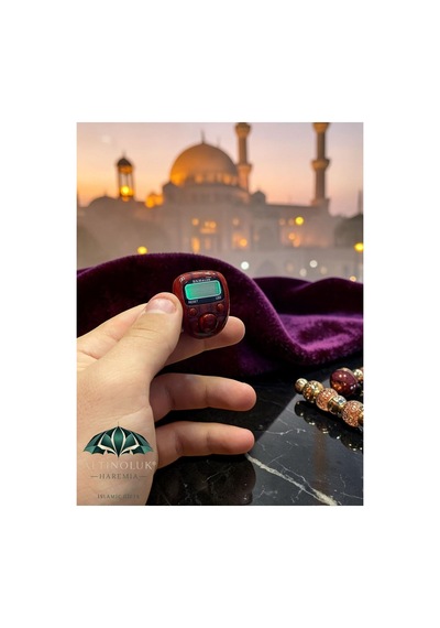 Ahşap Desenli Mini Led Li Zikirmatik Dijital Tesbih Sayacı Bordo Çok Renkli
