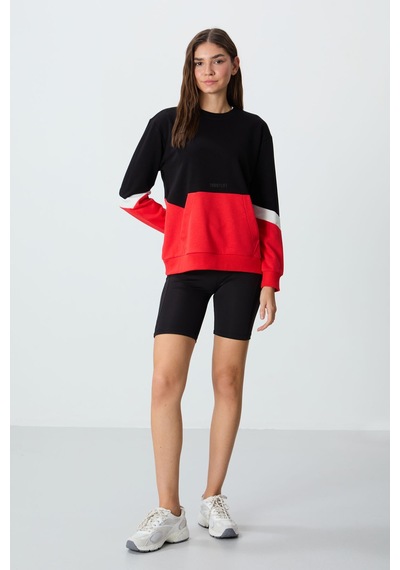 Tommy Life Siyah Kompakt Pamuklu Kalın Pürüzsüz Dokulu O Yaka Oversize Fit Kadın Sweatshirt - 97289 Siyah