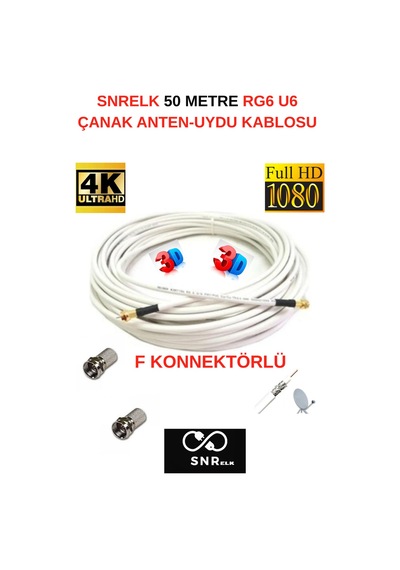Snrelk 50 Metre F Konnektörlü 48 Tel Rg6 U6 Full Hd 3d 4k Anten-tv-çanak-lnb Kablosu