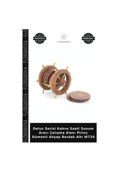 Delux Serisi Kahve Saati Sunum Aracı Çalışma Alanı Pirinç Dümenli Ahşap Bardak Altı W720 Çok Renkli