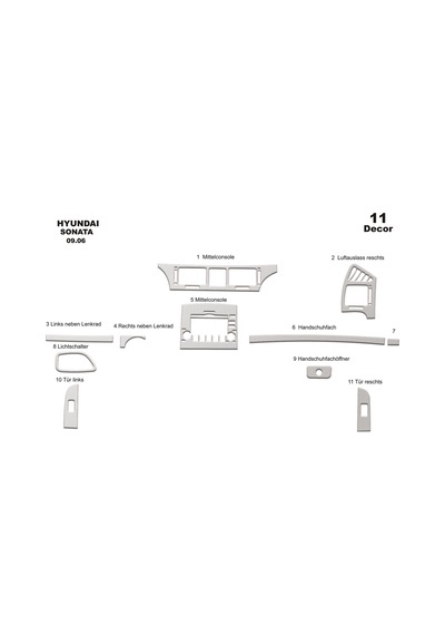 Hyundai Sonata Torpido Kaplama 2006-2008 11 Parça Alüminyum