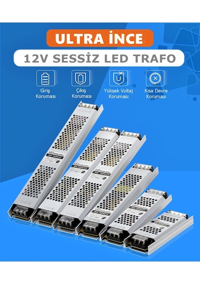 Coral Light Ultra Slim Sessiz Şerit Led Trafosu Metal 12 V Led Trafo Adaptör