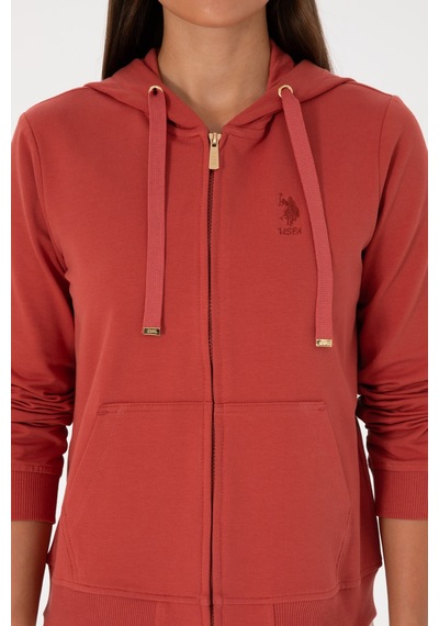 U.S. Polo Assn. Kadın Kiremit Fermuarlı Kapüşonlu Sweatshırt 50313594-VR026