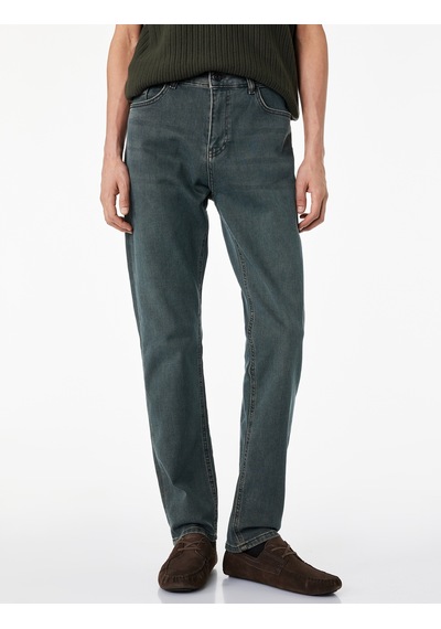 Koton Normal Bel Pamuklu Slim Fit Jean Pantolon - Brad Jean Petrol 6sam40278nd
