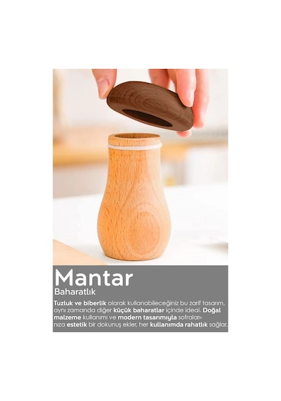 2'li Mantar Şekilli Bambu Tuzluk Ve Biberlik Seti Doğal Ahşap Mantar Tasarımlı Baharatlık