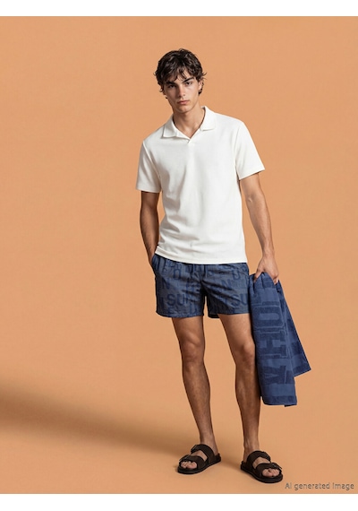 Lcw Swımwear Lacivert Kısa Boy Yazı Baskılı Erkek Deniz Şortu