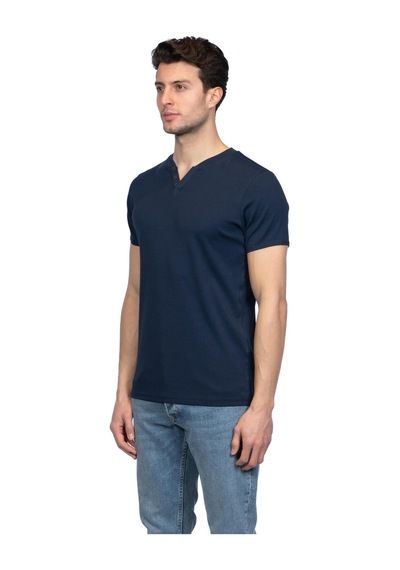 Jsco Hscstore Erkek V Yakalı Basic İndigo Tişört - 8401