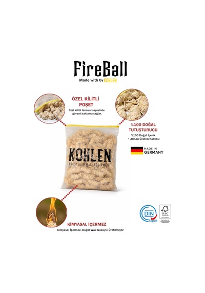Kohlen Fireball 100'lü Doğal Ateş Başlatıcı / Mangal Soba Ve Şömine Tutuşturucu Çok Renkli