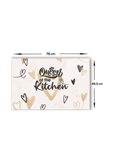 Cam Ocak Arkası Koruyucu |Queen Of The Kitchen Love|49,5cm x 76cm