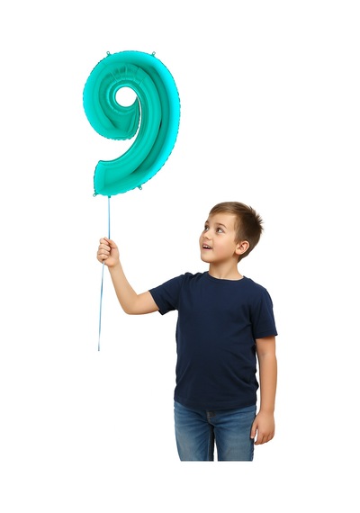 Folyo Balon Rakam Grabo 9 Rakamı Tiffany - Turkuaz Renkli 40 İnç 100 Cm Yaş Balonu Helyumla Şişebilen Çok Renkli