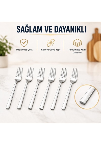 Kahvaltı Ve Tatlı Çatalı, 6'li Paslanmaz Çelik Küçük Çatal Seti, Gümüş Metal 15 Cm, 6 Adet