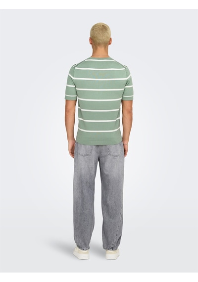 Only & Sons Onswyler Lıfe Reg 14 Ss Strıped Knıt Erkek Yeşil Kazak - Os22032764