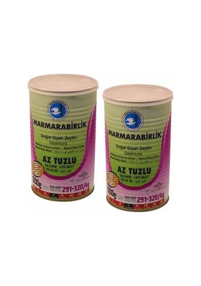 Marmarabirlik Doğal Salamura Az Tuzlu 291-320 KB S Siyah Zeytin Teneke 2 x 800 G