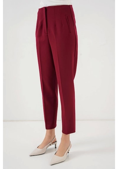Defymoda 6650 Yüksek Bel Kumaş Pantolon - Bordo Bordo