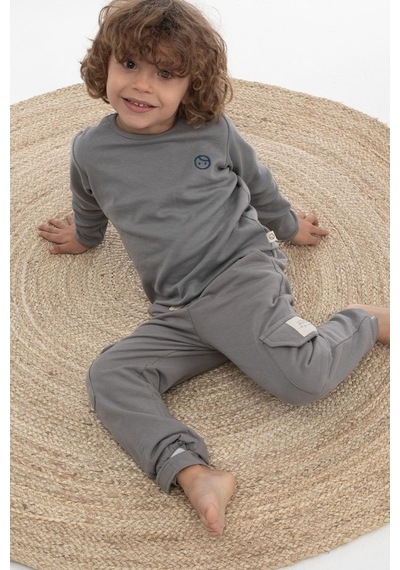 Little Gusto Gri Organik Pamuk Çocuk Jogger Pantolon