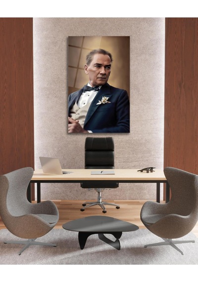 Atatürk Portre Cam Tablo Modern Ev Ofis Salon Hediyelik Büyük Tablo Duvar Dekoru