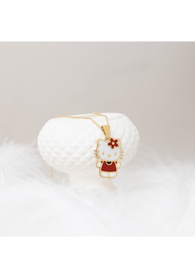 Dkmn Gümüş Hello Kitty Kırmızı Mine Taşlı Gümüş Kolye