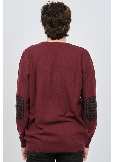 Desen Triko Erkek Bisiklet Yaka Saf Yün Kazak 0246537 Bordo Bordo
