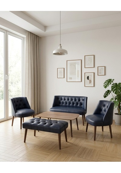 Milano 2+1+1+sehpa+bench Deri Çay Seti Koltuk Takımı Ofis Bekleme Takımı Ahşap Ayaklı - Lacivert Milano 2+1+1+sehpa+bench Deri Çay Seti Koltuk Takımı Ofis Bekleme Takımı Ahşap Ayaklı - Lacivert