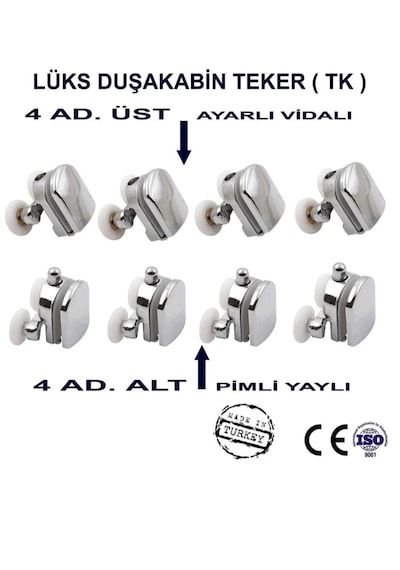 Krom Kaplama Plastik Duşakabin Tekeri Tekerleği Rulmanı 8'li Set 4 Alt 4 Üst 22 Mm Teker Çapı Parlak Krom