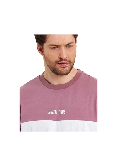 Erkek Bisiklet Yaka Blok Renkli Regular Fit Baskılı Tişört 001