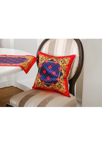 Belize Baskılı Saten Kırmızıya Siyah Kırlent Kılıfı 45x45 Cm Ikili -1435 45 x 45