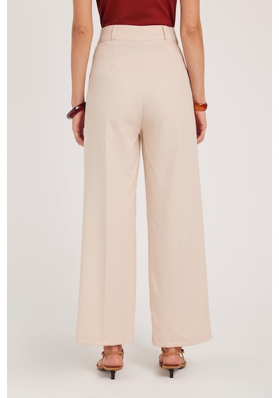 Tudors Kadın Regular Fit Klasik Kesim Yüksel Bel Geniş Paça Bej Pantolon-39545 Bej
