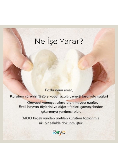 Reyo XL %100 Organik Yün Çamaşır Kurutma Makinası Topu 6 Adet