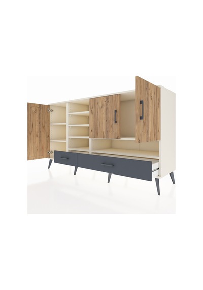 Kronos Konsol 8 Raflı 2 Çekmeceli 3 Kapaklı 176x59x99 Aytaşı-çam/ Aytaşı-çam/antrasit