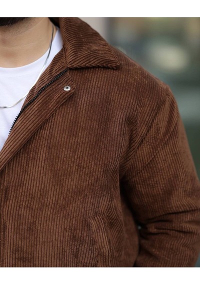 Unisex Kadife Baharlık Vinatage Oversize Ceket Kahverengi Kdf