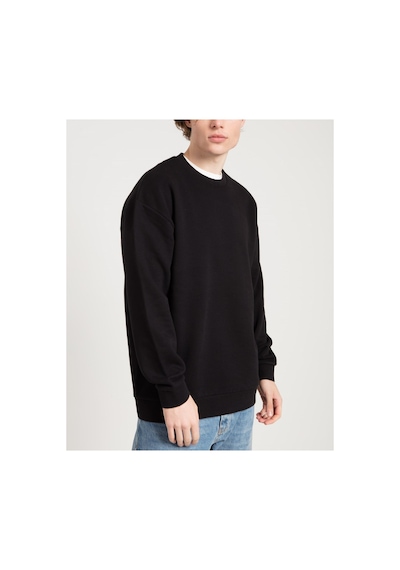 Swoord Bisiklet Yaka Unisex Oversize Sweatshirt 3 Iplik Şardonlu Pamuklu Baskısız Siyah
