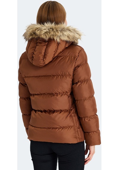 Slazenger GUEST Kadın Kapüşonlu Şişme Taba Mont & Kaban
