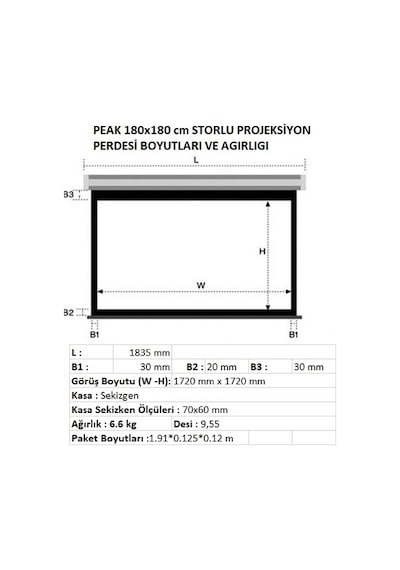 Peak S70 180x180 CM Çerçeveli Projeksiyon Perdesi Beyaz Kasa