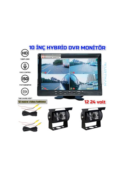 10 ''hybrid Dvr Ekran 2 Adet Ir Ledli Bus Kamera Set 12-24 Volt