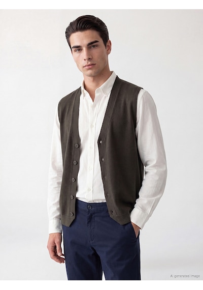Lcwaıkıkı Classic Yeşil Regular Fit V Yaka Erkek Triko Yelek
