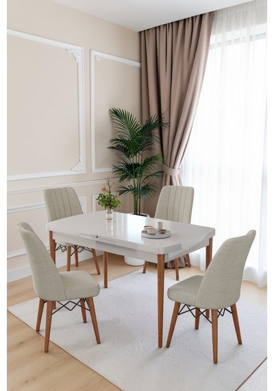80x170cm Mutfak Masası Takımı 4 Kişilik Açılır Masa Sandalye Takımı -yemek Odası-mdf Beyaz - Krem 80x170cm Mutfak Masası Takımı 4 Kişilik Açılır Masa Sandalye Takımı -yemek Odası-mdf Beyaz - Krem