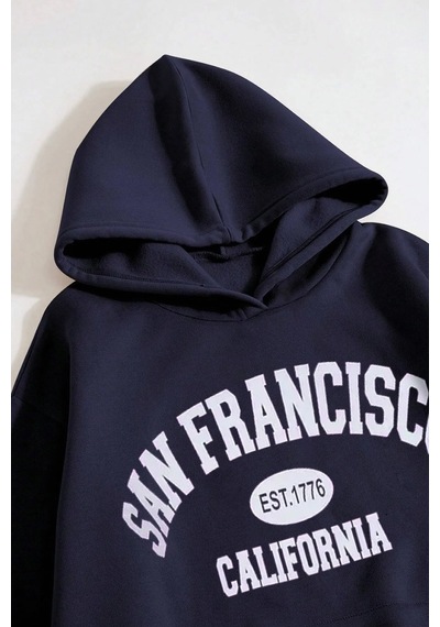 San Francisco Baskılı Oversize Sweatshirt Lacivert