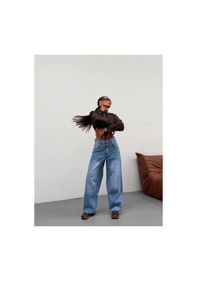 Kene Jeans Buz Kar Yan Parçalı Diz İşlemli Baggy Jeans Buz Kar