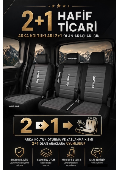 Speed Serisi Pike Kumaş Ticari 2+1 Oto Koltuk Kılıfı - Doblo-caddy-berlingo-dokker-courier-kangoo Uyumlu Füme