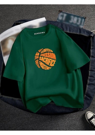Oversıze Basketbol Topu Baskılı Unısex Tisort Baskılı Yeşil