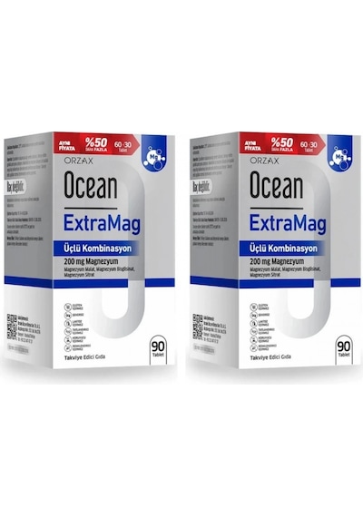 Ocean Extramag 90 Tablet 6 Aylık Magnezyum Destek Paketi 2'li Kofre