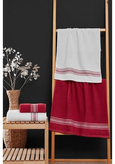 Elvin 4'lü Banyo Havlusu Seti 50x90 + 70x140 Cm Bordo