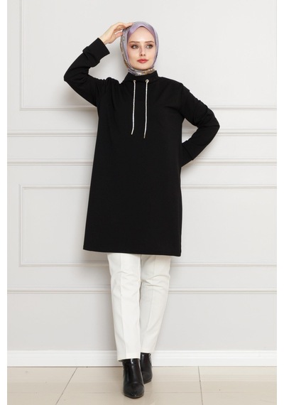Sevitli Dik Yaka Tunik-siyah-4454 Siyah