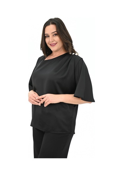 Kadın Büyük Beden Metal Düğme Detaylı Bluz 1862-25 Çok Renkli
