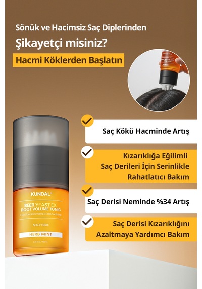 Saç Dökülmesi Karşıtı Ferahlatan Köklere Hacim Sunan Tonik Kundal Beer Yeast Extra Root Volume Tonic